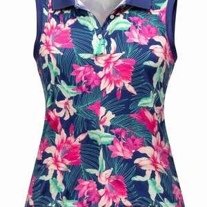 Tommy Bahama Racquet & Paddle Tropical Floral 1/4 Zip Sleeveless Golf Polo  L